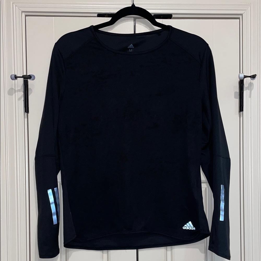 Adidas Black Long Sleeve Top with Reflective Accents (leopard pattern)